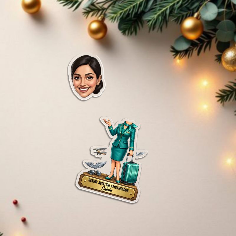 Personalized Air Hostess Bobblehead Caricature Standee with Custom with Name Gift for Flight Attendants & Cabin Crew | Home Tabletop Decor | Battery Powered Moving Head